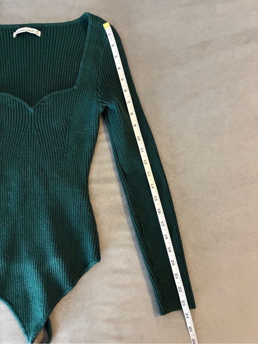 Abercrombie & Fitch Dark Green Ribbed Long-Sleeve Bodysuit - Picture 6 of 8